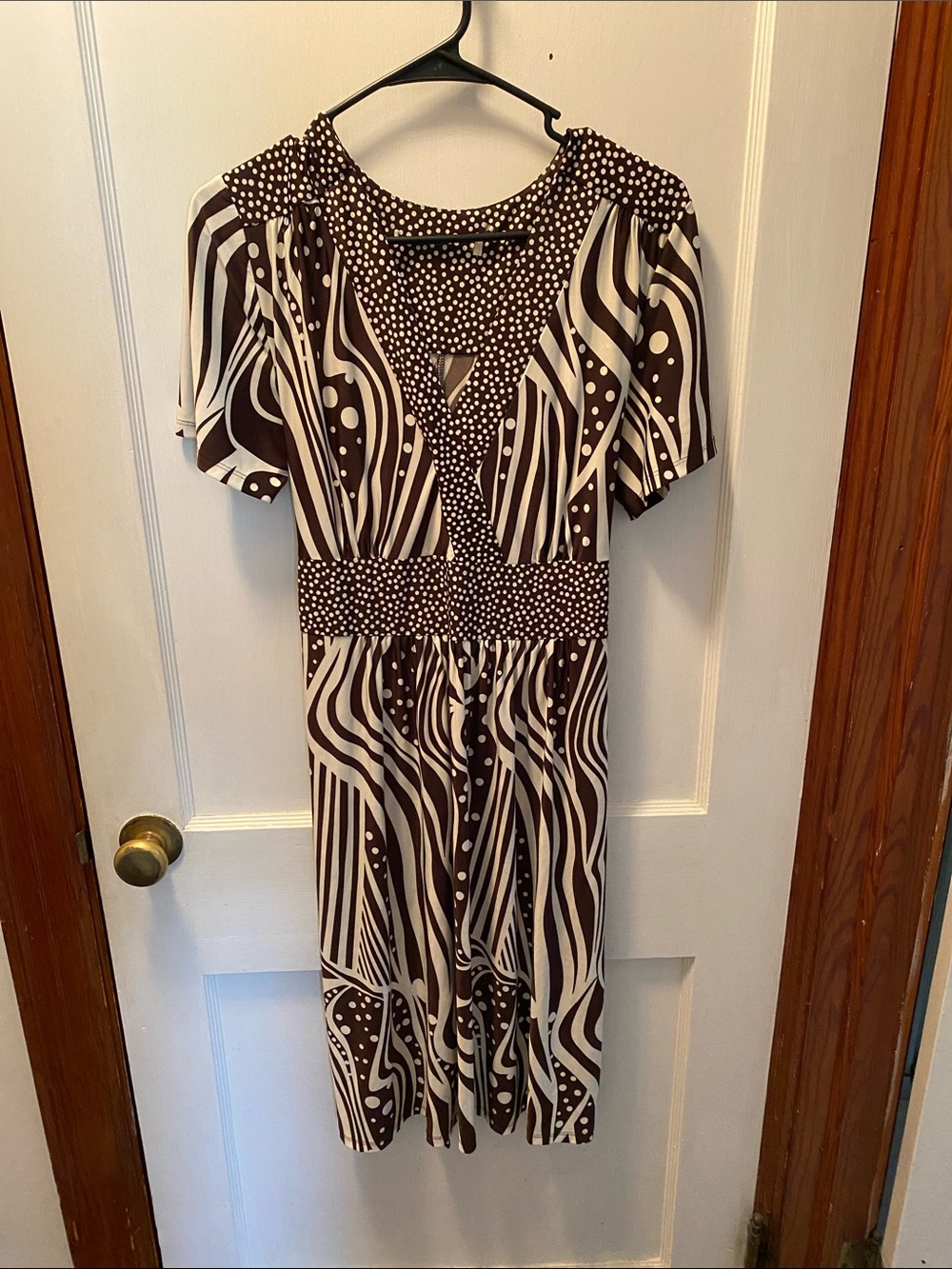 Brown & Cream Printed Short-Sleeve Women’s Dress